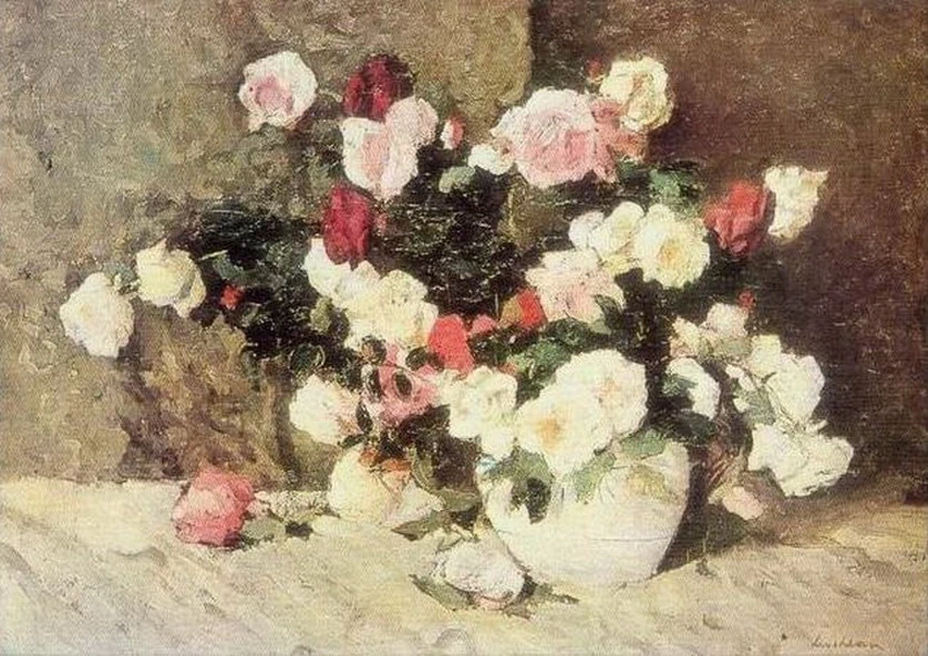 Natura morta con rose bianche
